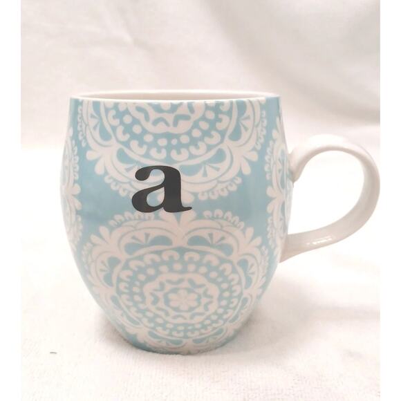 Anthropologie Homegrown Cup Light Blue Paisely Letter A Initial Tea Coffee Mug - Picture 1 of 8
